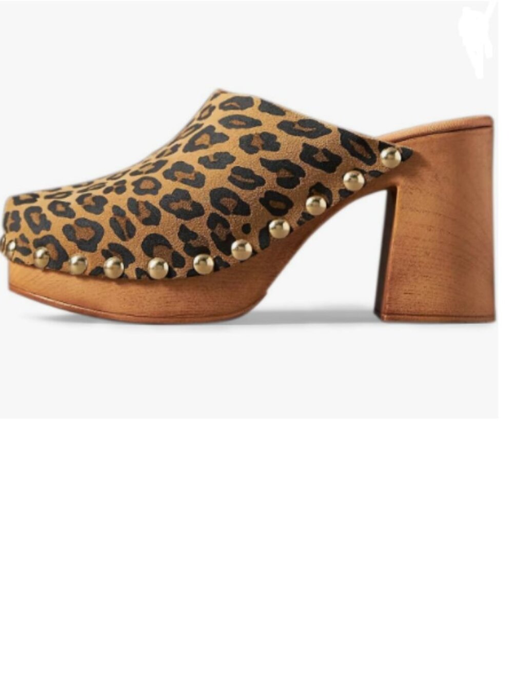 YDN Leopard Platform Slip On Clogs Mules Cork High Heel Round Toe Rivet Shoes